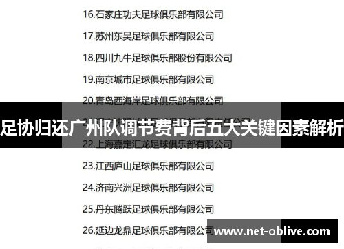 足协归还广州队调节费背后五大关键因素解析